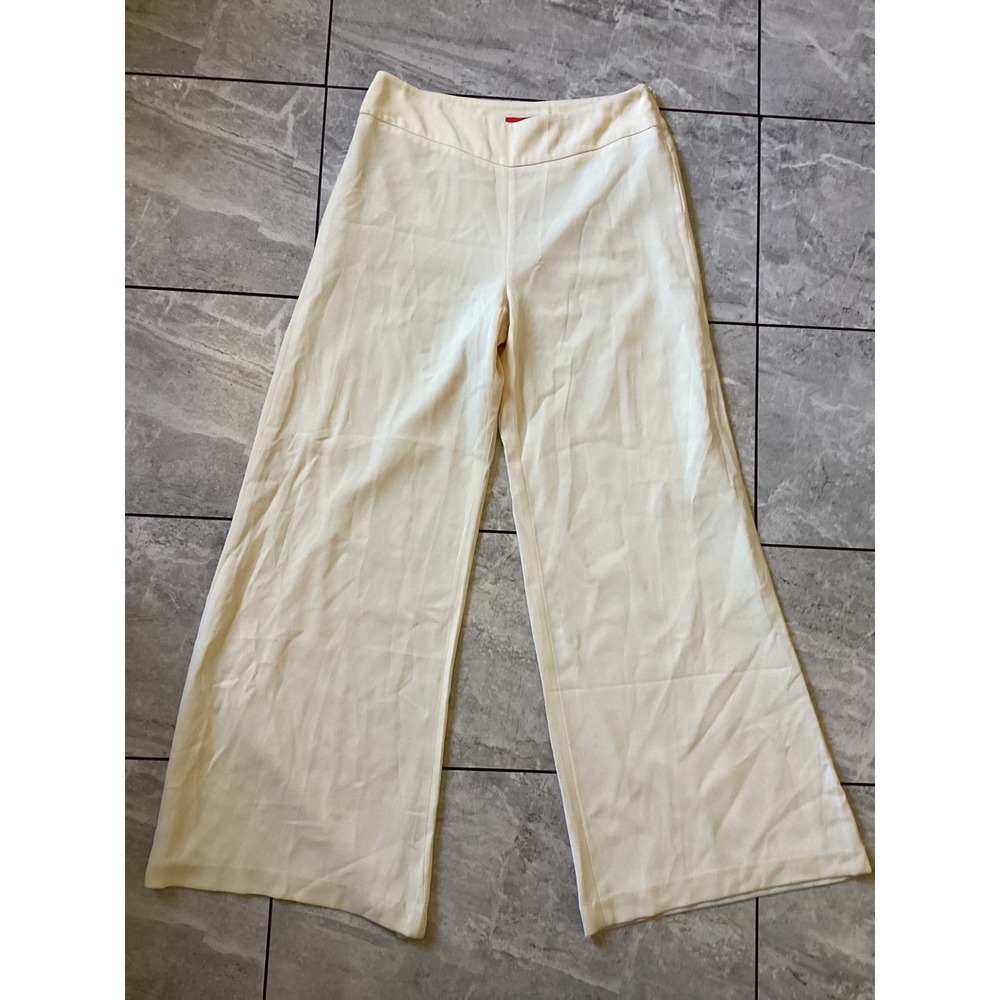 Oscar de la Renta Cream Wide Leg Trousers High Rise Ivory Dress Pants Womens 10